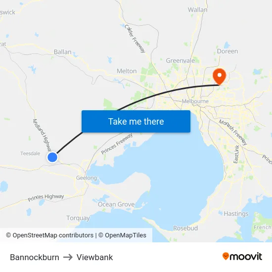 Bannockburn to Viewbank map