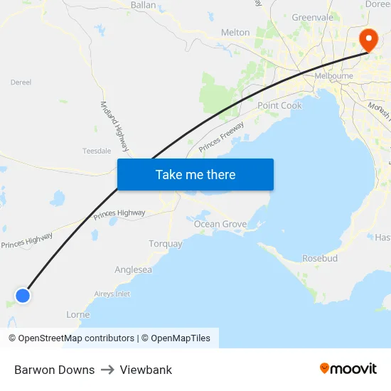 Barwon Downs to Viewbank map