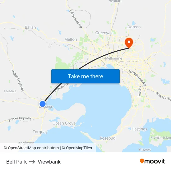 Bell Park to Viewbank map