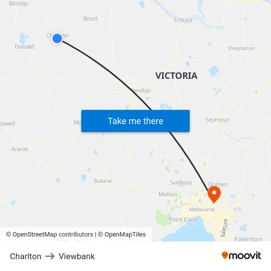 Charlton to Viewbank map