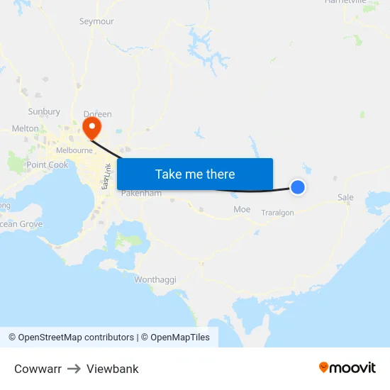 Cowwarr to Viewbank map