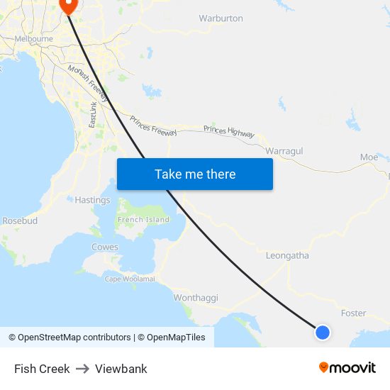 Fish Creek to Viewbank map