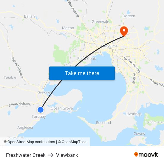 Freshwater Creek to Viewbank map