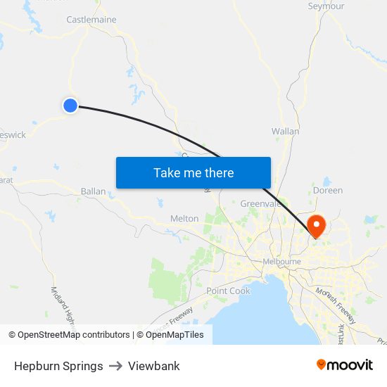 Hepburn Springs to Viewbank map