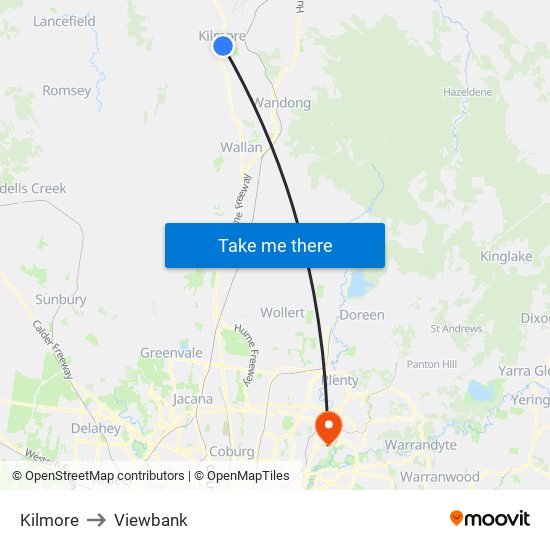 Kilmore to Viewbank map