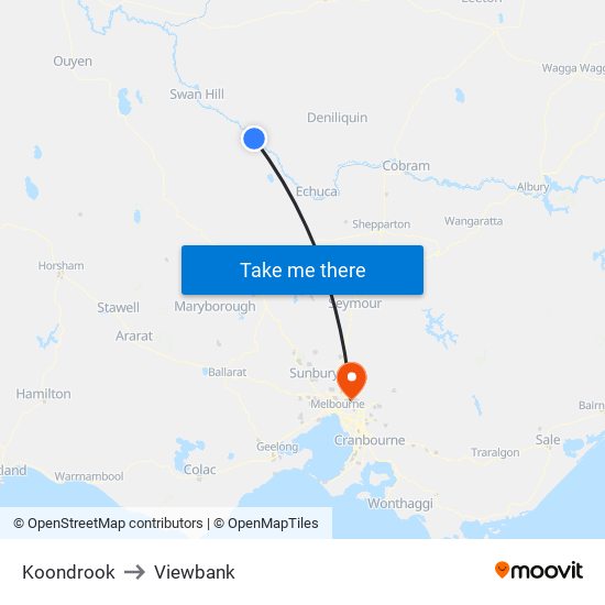 Koondrook to Viewbank map
