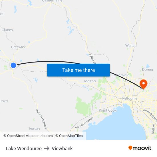 Lake Wendouree to Viewbank map