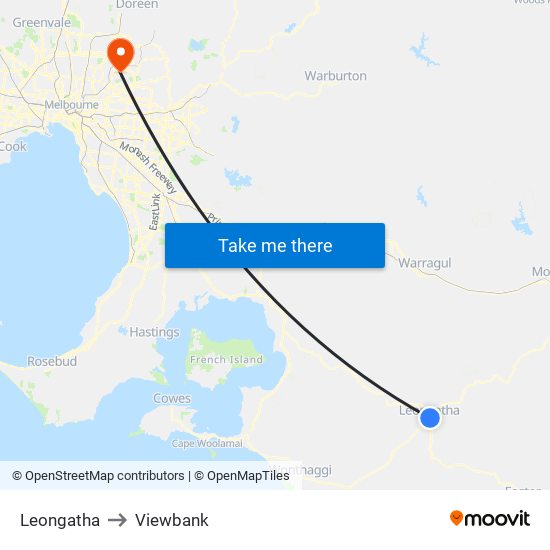 Leongatha to Viewbank map