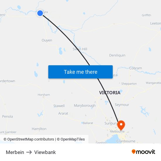 Merbein to Viewbank map