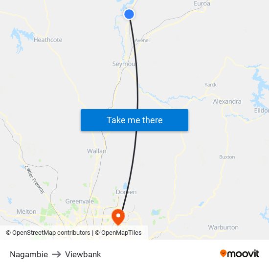 Nagambie to Viewbank map