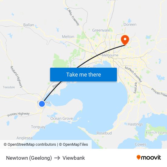 Newtown (Geelong) to Viewbank map