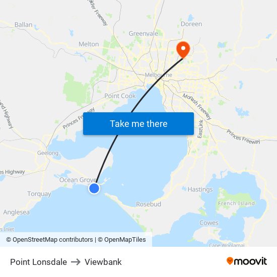 Point Lonsdale to Viewbank map