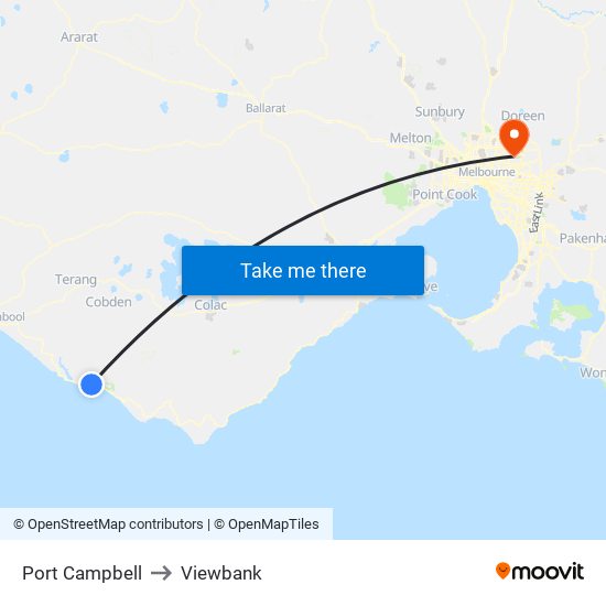 Port Campbell to Viewbank map