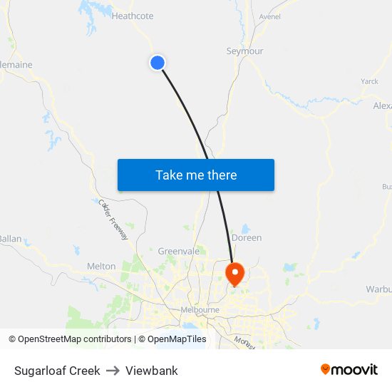 Sugarloaf Creek to Viewbank map