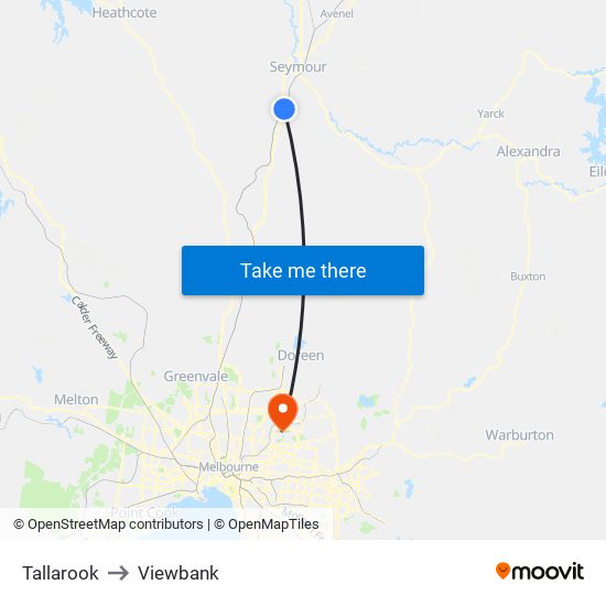 Tallarook to Viewbank map