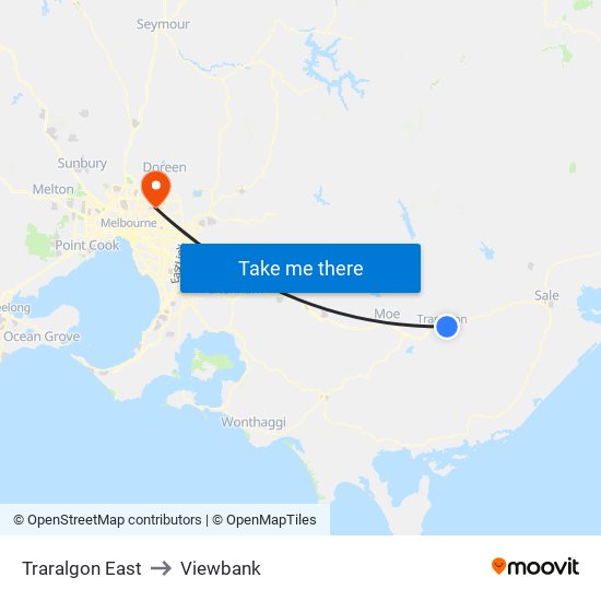 Traralgon East to Viewbank map