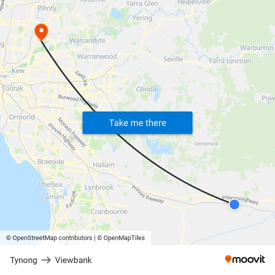 Tynong to Viewbank map