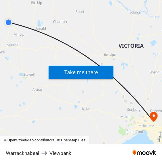 Warracknabeal to Viewbank map