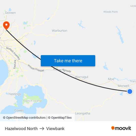 Hazelwood North to Viewbank map