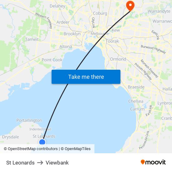 St Leonards to Viewbank map