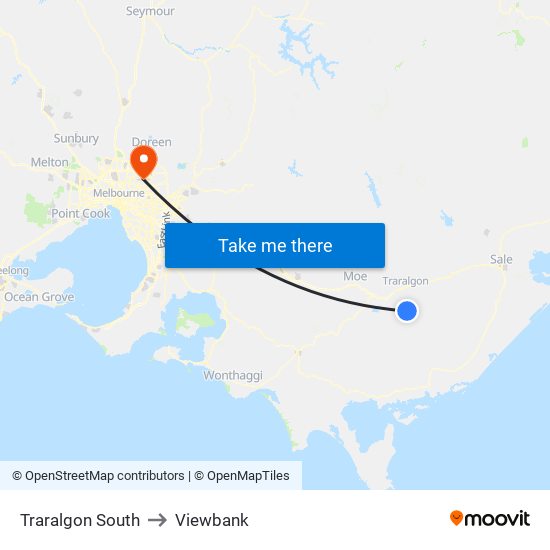 Traralgon South to Viewbank map