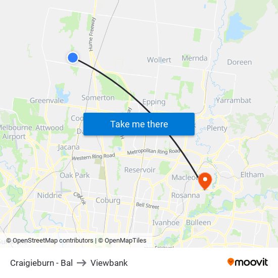 Craigieburn - Bal to Viewbank map