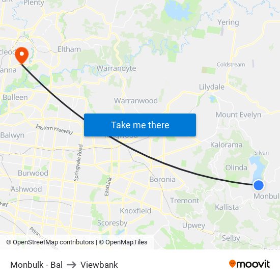 Monbulk - Bal to Viewbank map