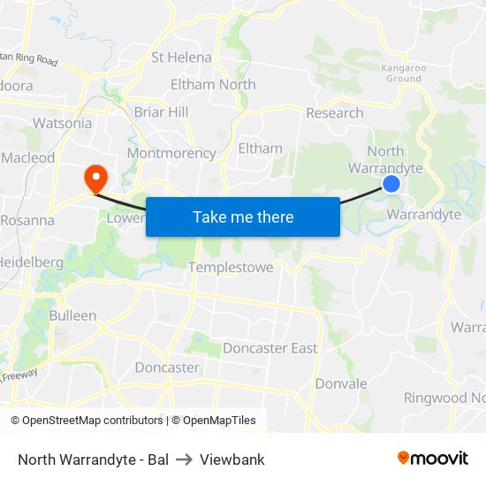 North Warrandyte - Bal to Viewbank map