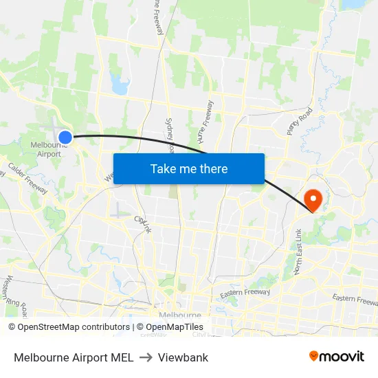 Melbourne Airport MEL to Viewbank map