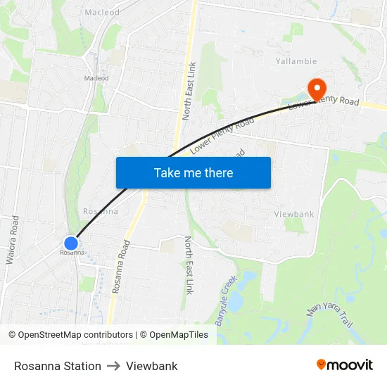 Rosanna Station to Viewbank map