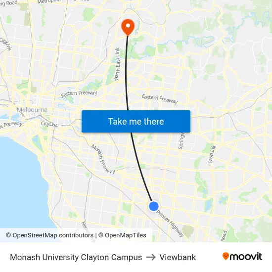 Monash University Clayton Campus to Viewbank map