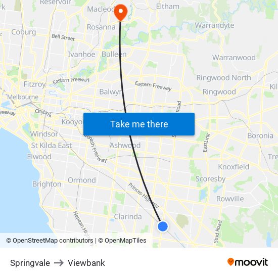 Springvale to Viewbank map