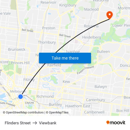 Flinders Street to Viewbank map