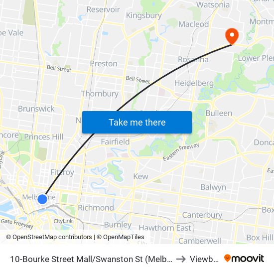 10-Bourke Street Mall/Swanston St (Melbourne City) to Viewbank map