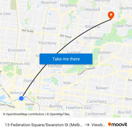 13-Federation Square/Swanston St (Melbourne City) to Viewbank map