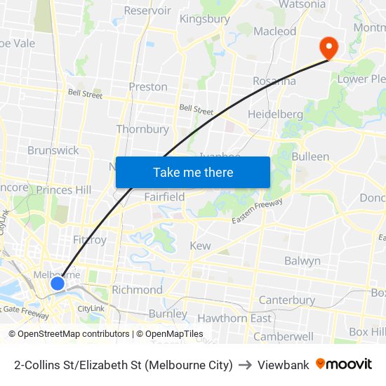 2-Collins St/Elizabeth St (Melbourne City) to Viewbank map