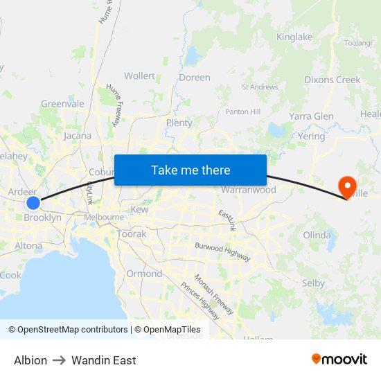 Albion to Wandin East map