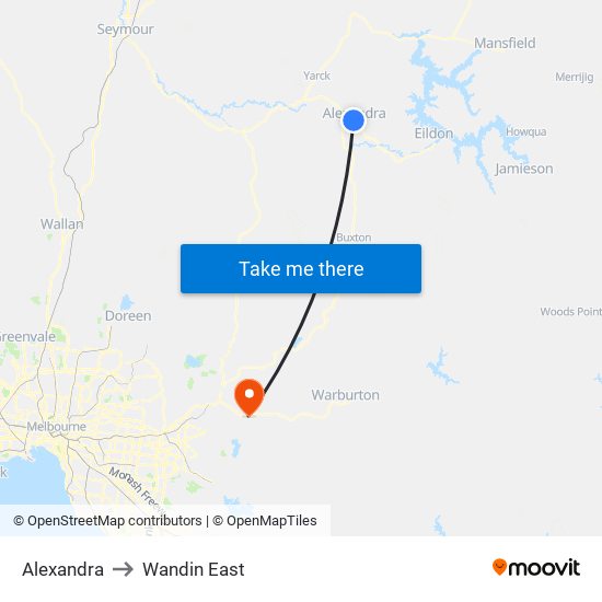 Alexandra to Wandin East map