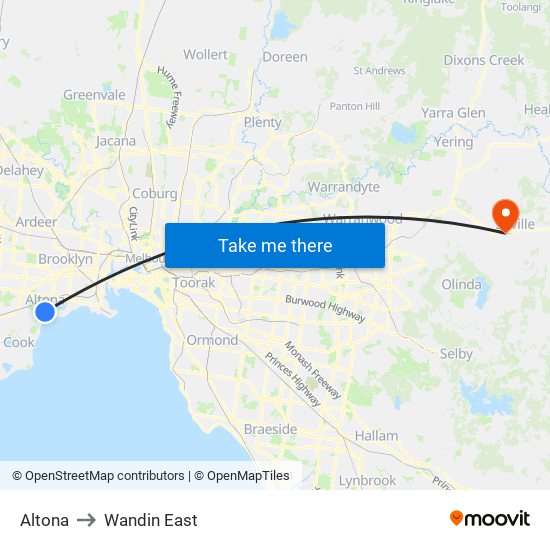 Altona to Wandin East map