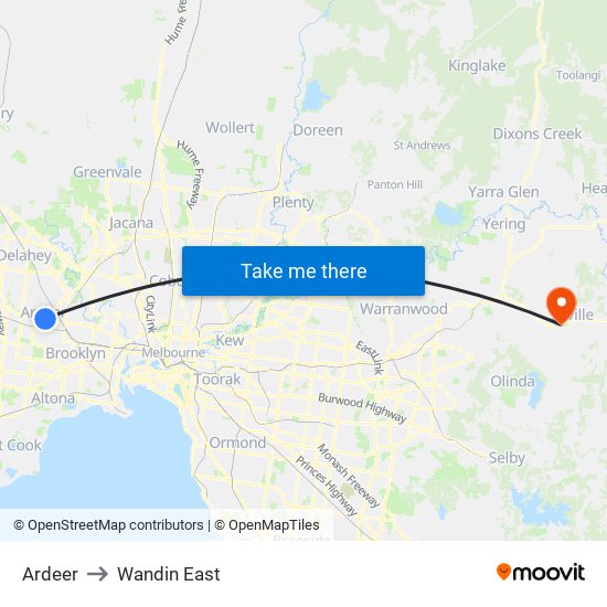 Ardeer to Wandin East map