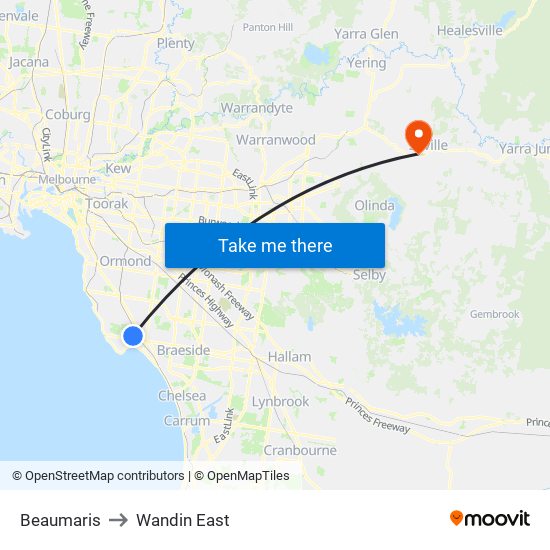 Beaumaris to Wandin East map