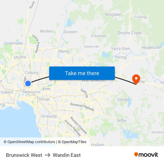 Brunswick West to Wandin East map