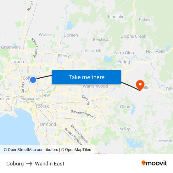 Coburg to Wandin East map