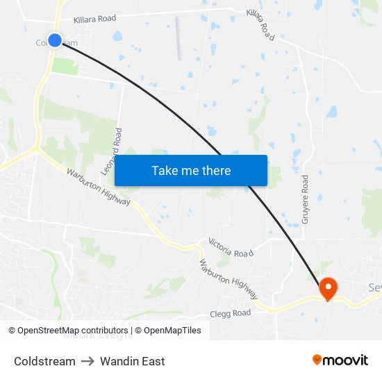 Coldstream to Wandin East map