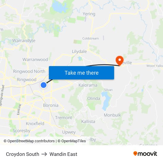 Croydon South to Wandin East map