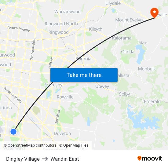 Dingley Village to Wandin East map