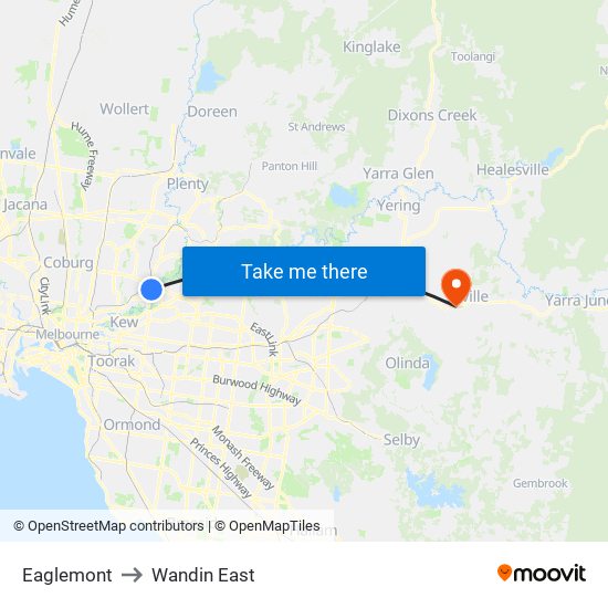 Eaglemont to Wandin East map