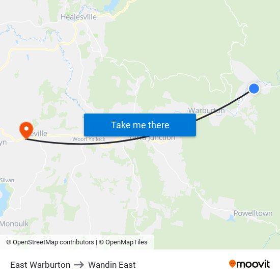 East Warburton to Wandin East map