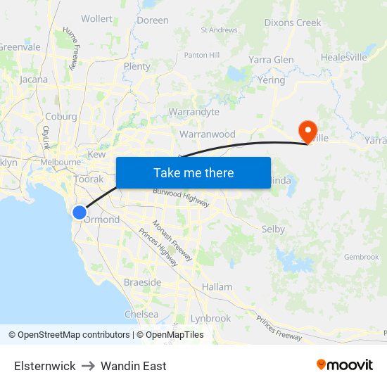 Elsternwick to Wandin East map