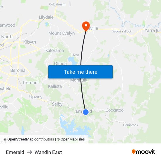 Emerald to Wandin East map